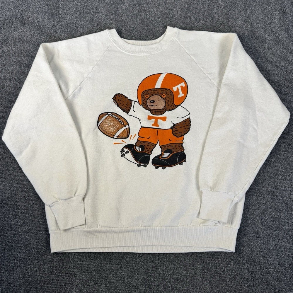 Vtg 80s Tennessee Volunteers Football Bear Crewneck Sweatshirt White Mens L USA
